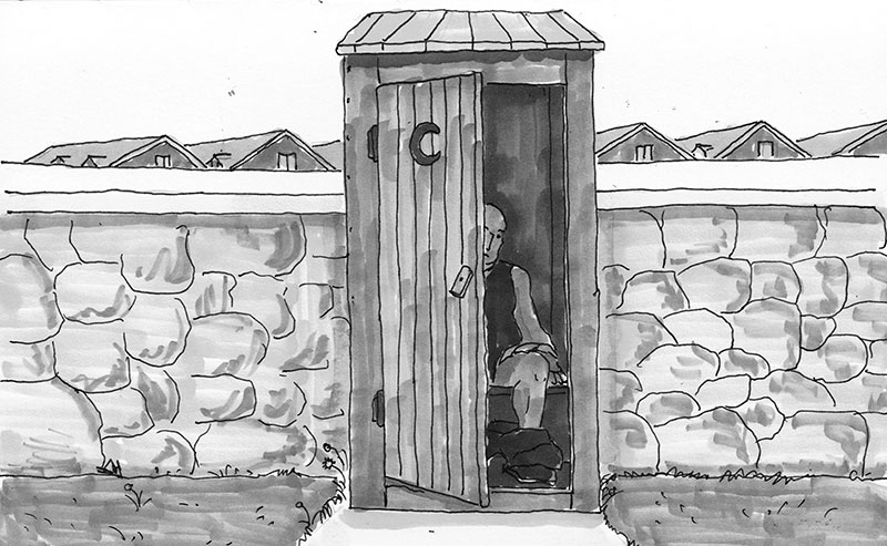 Leopold Bloom in the outhouse
