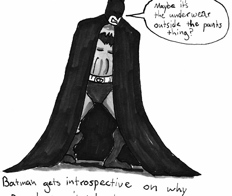 batman gets pensive about his outfit