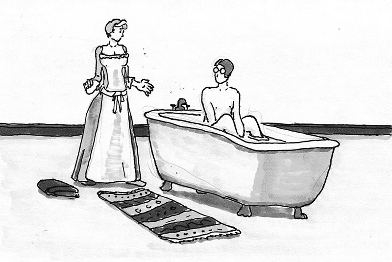 Stephen refusing the help of the maid in the bath