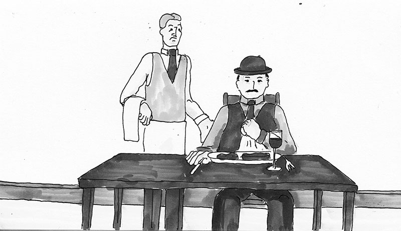 Leopold Bloom eats while a waiter marvels at his appetite