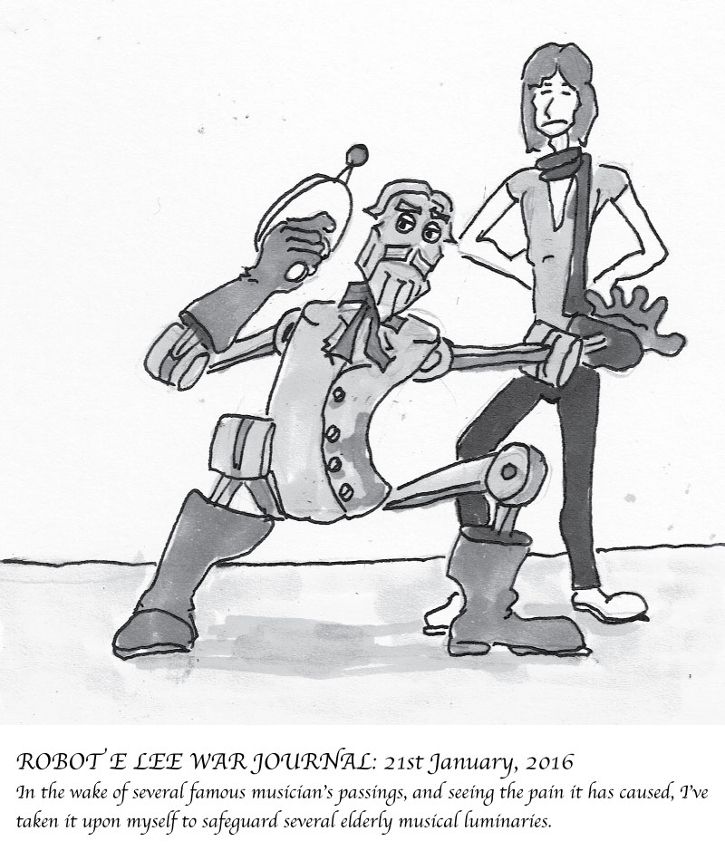 Robot E Lee protects a rock star